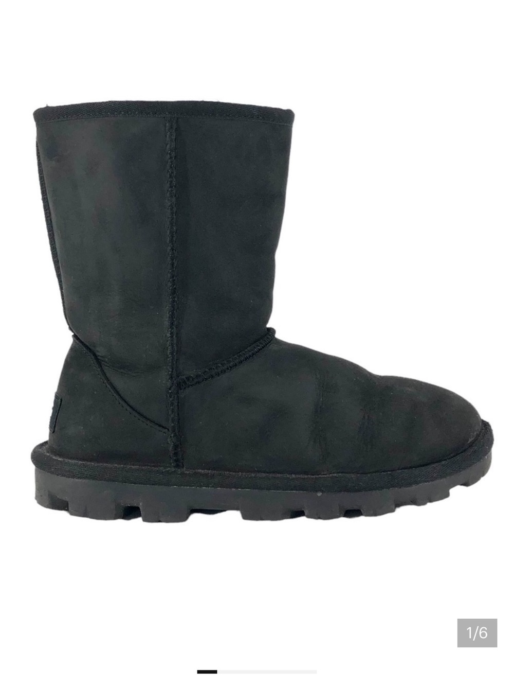 UGG Essential Short Boot Black Leather Natural Wool Lining Winter Boot Size 5